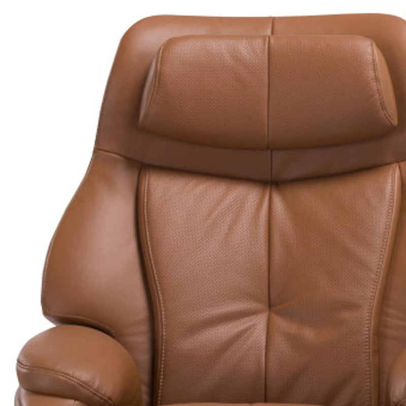 Tufted Genuine Leather Manual Swivel Recliner With Ottoman (730548) - Russet