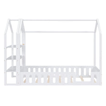 Load image into Gallery viewer, Twin Size Wood House Bed with Fence and Detachable Storage Shelves, White
