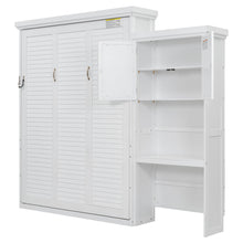 Load image into Gallery viewer, Queen Size Murphy Bed With Louvered Design And Multiple Storage Shelves - White
