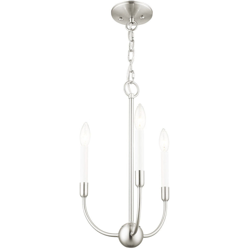 19" Three Light Metal Dimmable Chandelier With Shades - Nickel