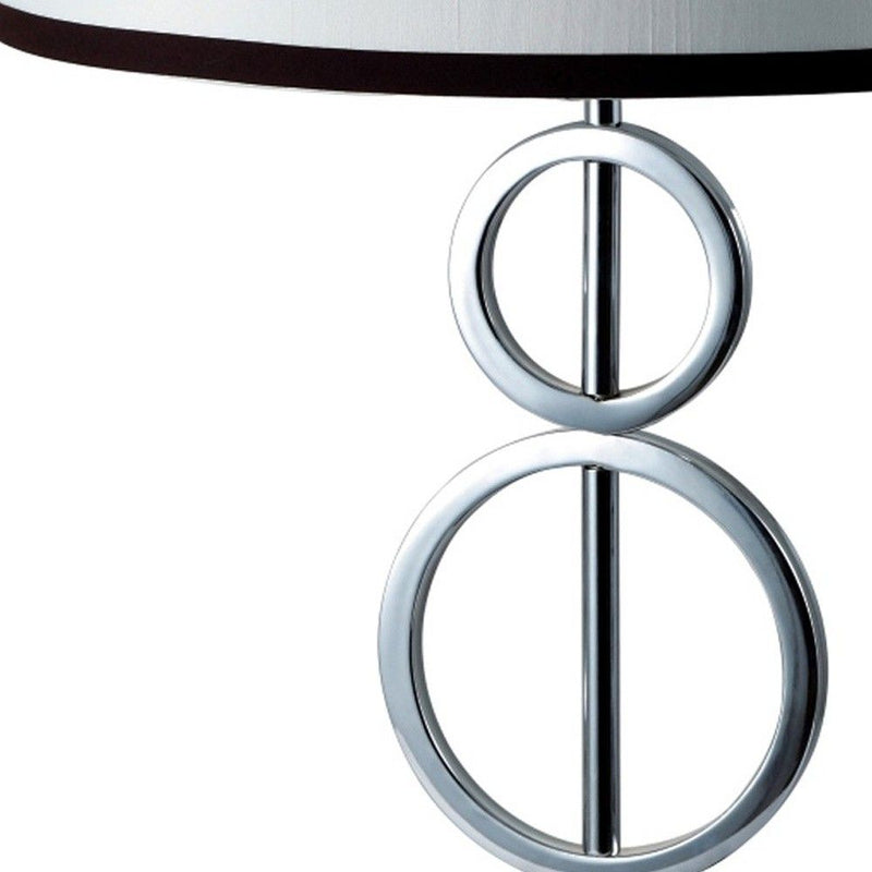 Metal Bedside Geo Table Lamp With White And Black Trim Classic Drum Shade - Silver