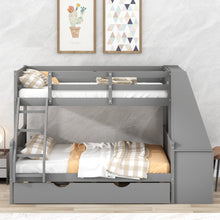 Load image into Gallery viewer, Twin over Full Bunk Bed with Trundle and Built-in Desk, Three Storage Drawers and Shelf,Gray
