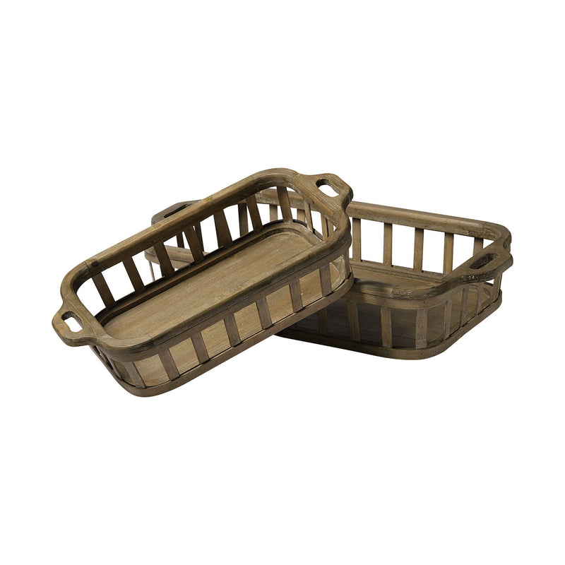 Wood Indoor Outdoor Tray With Handles (Set of 2) - Brown