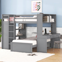 Load image into Gallery viewer, Loft Bed With A Twin Size Standalone Bed, Shelves, Desk, And Wardrobe

