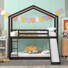 Load image into Gallery viewer, Twin Over Twin Bunk Bed with Roof, Slide and Ladder, Espresso
