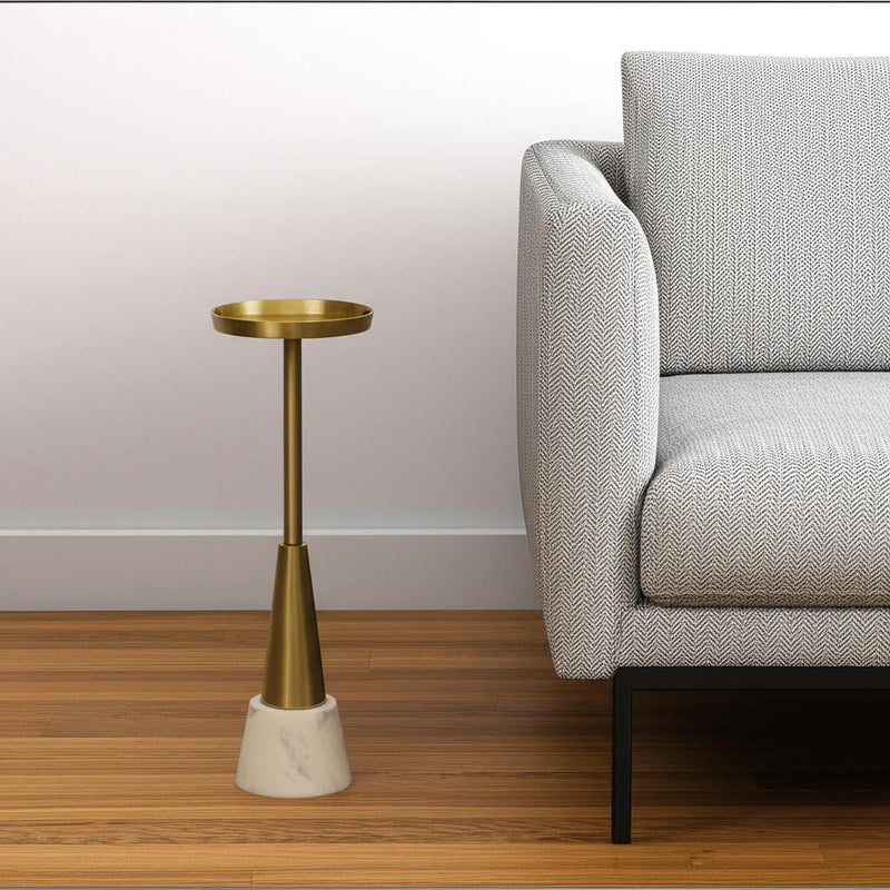 24" Metal Round Pedestal End Table - Antiqued Gold