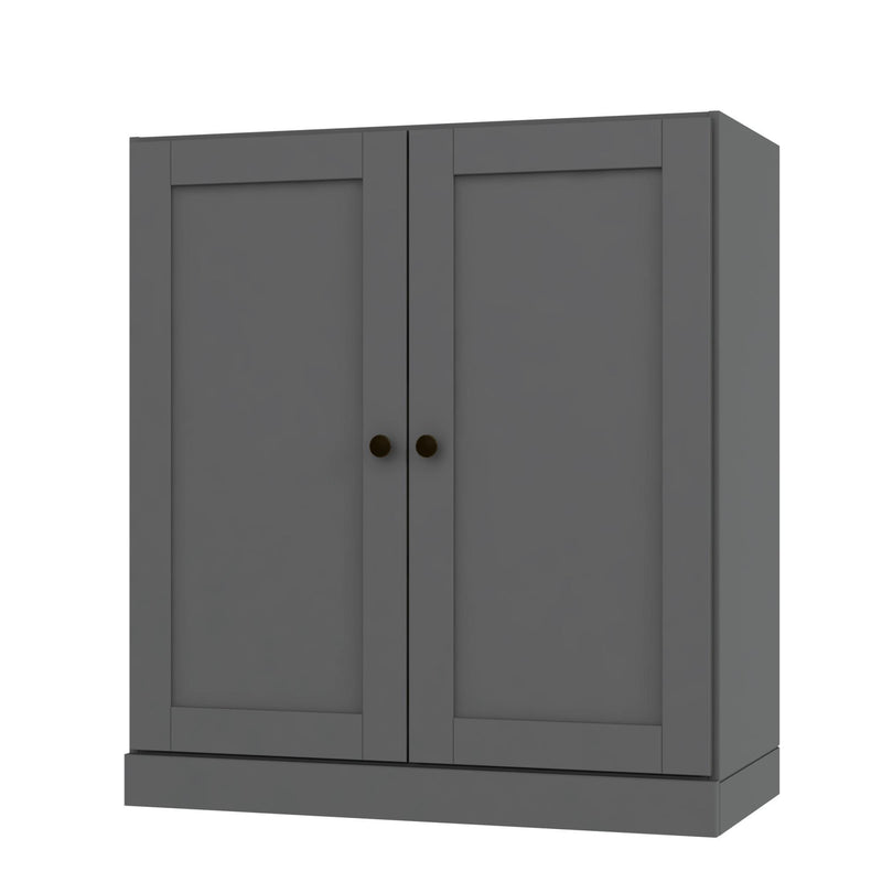 Adjustable Three Tier Library Bookcase With Two Doors - Gray
