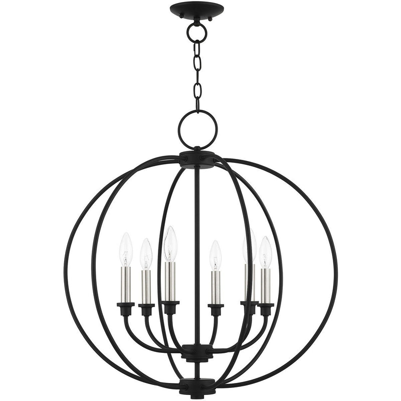 26" Six Light Dimmable Chandelier With Shades - Black