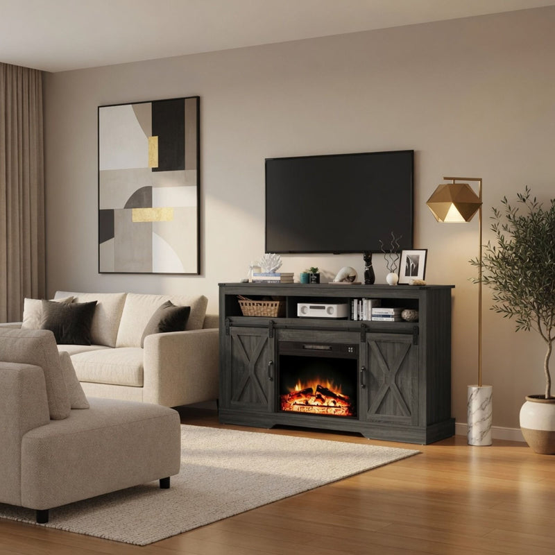 Electric Fireplace Insert Heater With Multicolor Flames, Remote Control - Black