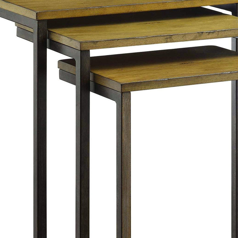 Solid Wood Rectangular End Table - Black And Brown