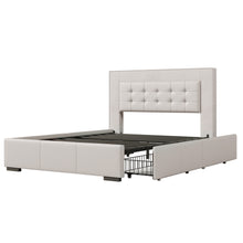 Load image into Gallery viewer, Modern Style Upholstered Queen Platform Bed Frame with Four Drawers, Button Tufted Headboard with PU Leather and Velvet, Beige
