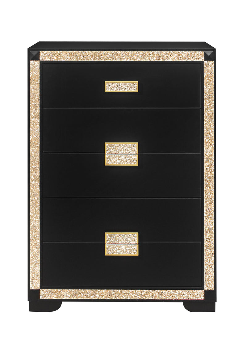 48" Faux Crystal Bling Wood Six Drawer Dresser - Black And Gold