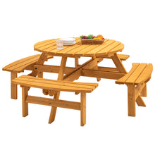 Load image into Gallery viewer, 8 Person Wooden Picnic Table, Outdoor Camping Dining Table with Seat, Garden, DIY w/ 4 Built-in Benches, 2220lb Capacity - Natural
