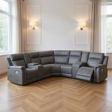 Load image into Gallery viewer, Faux Leather Reclining Curved Corner Sectional With Console - Gray
