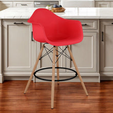 Load image into Gallery viewer, Heavy Duty Plastic And Solid Wood Low Back Counter Height Bar Chair - Red And Brown

