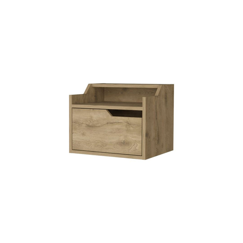 13" One Drawer Faux Wood Floating Nightstand - Light Brown