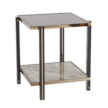 Load image into Gallery viewer, Glass Iron Square Mirrored End Table With Shelf - Champagne
