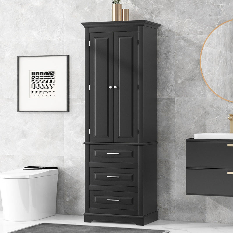 Tall Storage Cabinet With 3 Drawers For Bathroom
