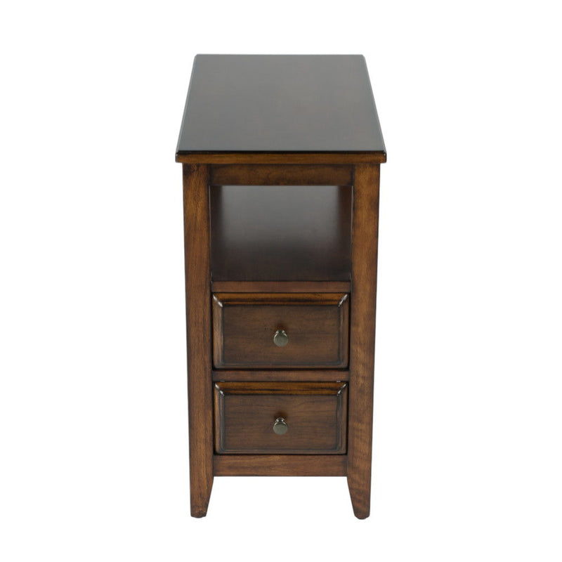 Distressed End Table With Two Drawers And Shelf - Brown