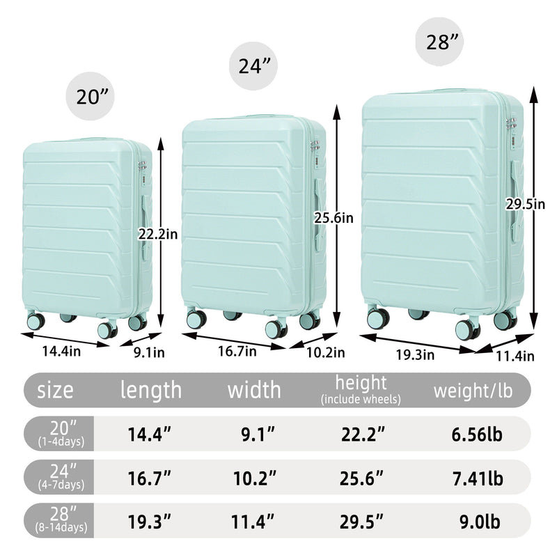 3 Pieces Set 20" / 24" / 28" Spinner Wheel Luggage With Combination Lock