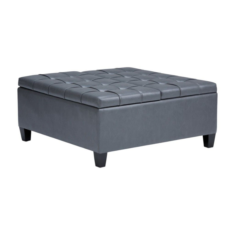 Leather Cocktail Ottoman With Storage - Gray / Espresso
