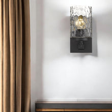Load image into Gallery viewer, Metal And Pebbled Glass Wall Sconce - Black
