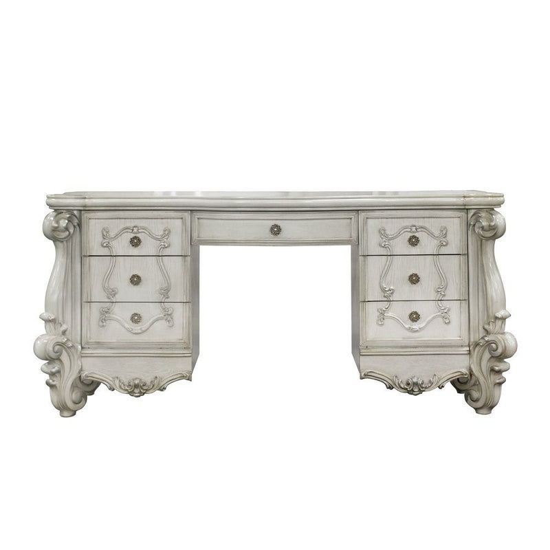 67" Wood Vanity Table With Seven Drawers - Antiqued White