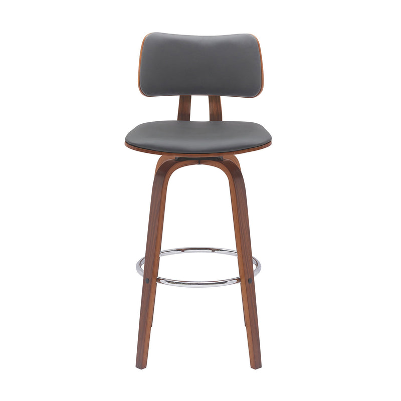 30" Faux Leather Swivel Low Back Bar Height Bar Chair - Gray And Wood Brown