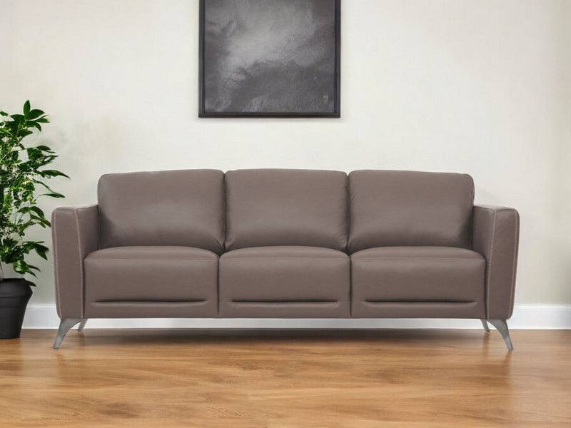 Leather Sofa With Black Legs - Taupe