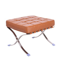 Load image into Gallery viewer, Leather Tufted Ottoman - Amber / Silver
