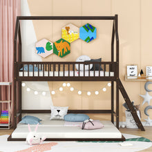 Load image into Gallery viewer, Twin Over Twin-Twin House Bunk Bed with Extending Trundle and Ladder
