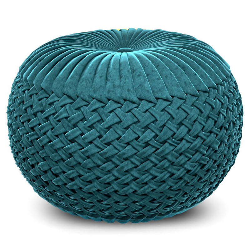 Round Pouf Ottoman Velvet - Blue