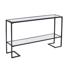 Load image into Gallery viewer, Glass Mirrored Sled Console Table With Shelves - Clear / Black
