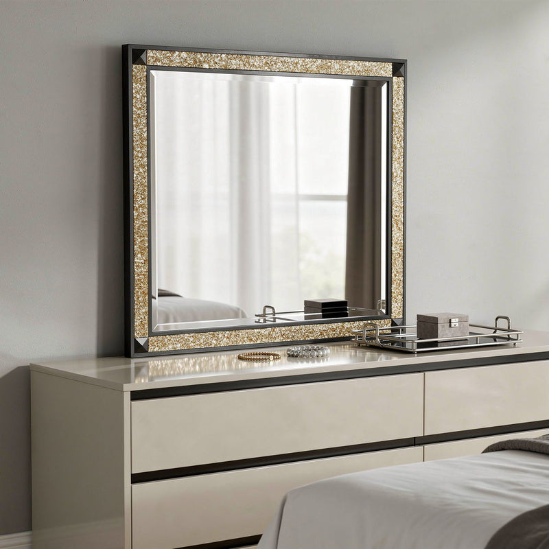 FauCrystal And Wood Dresser Mount Framed Mirror - Black / Gold