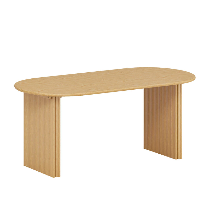 67" Solid Wood Mirrored Pedestal Base Oval Dining Table - Natural