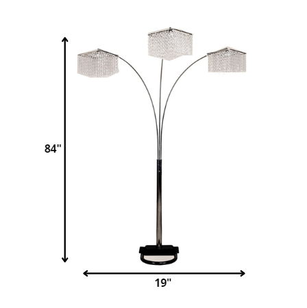 Floor Lamp With Three Hanging Crystal Shades - Silver