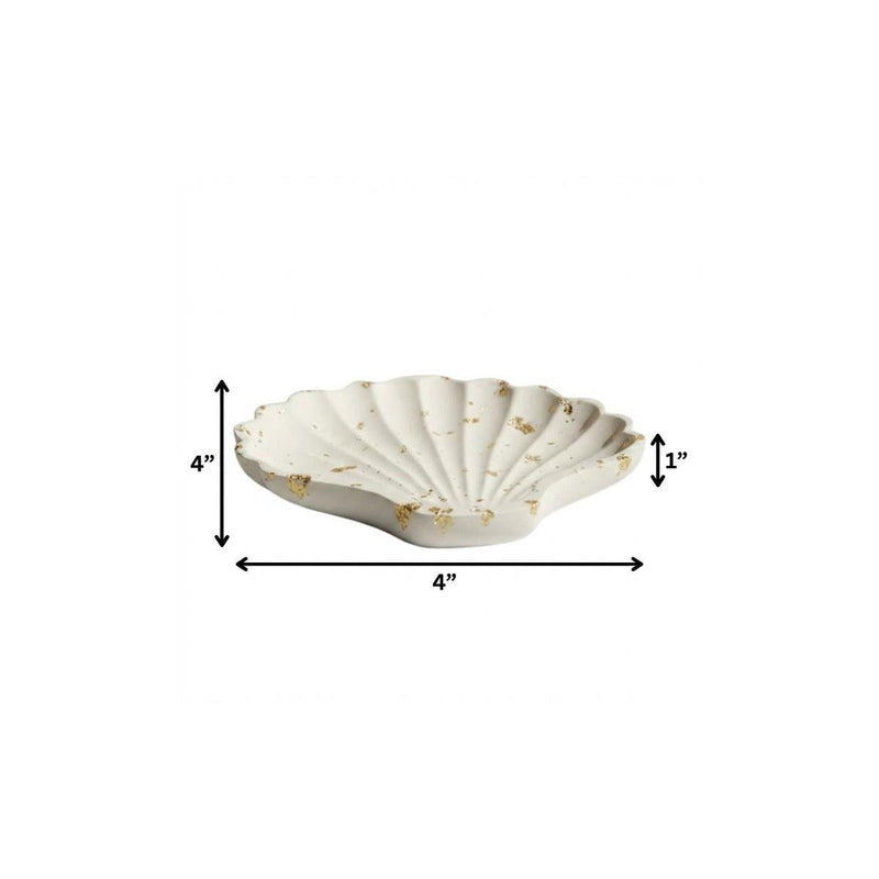 Resin Handmade Seashell Trinket Tray - White / Gold