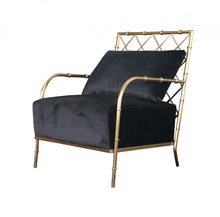 Load image into Gallery viewer, Velvet And Gold Solid Color Arm Chair - Black
