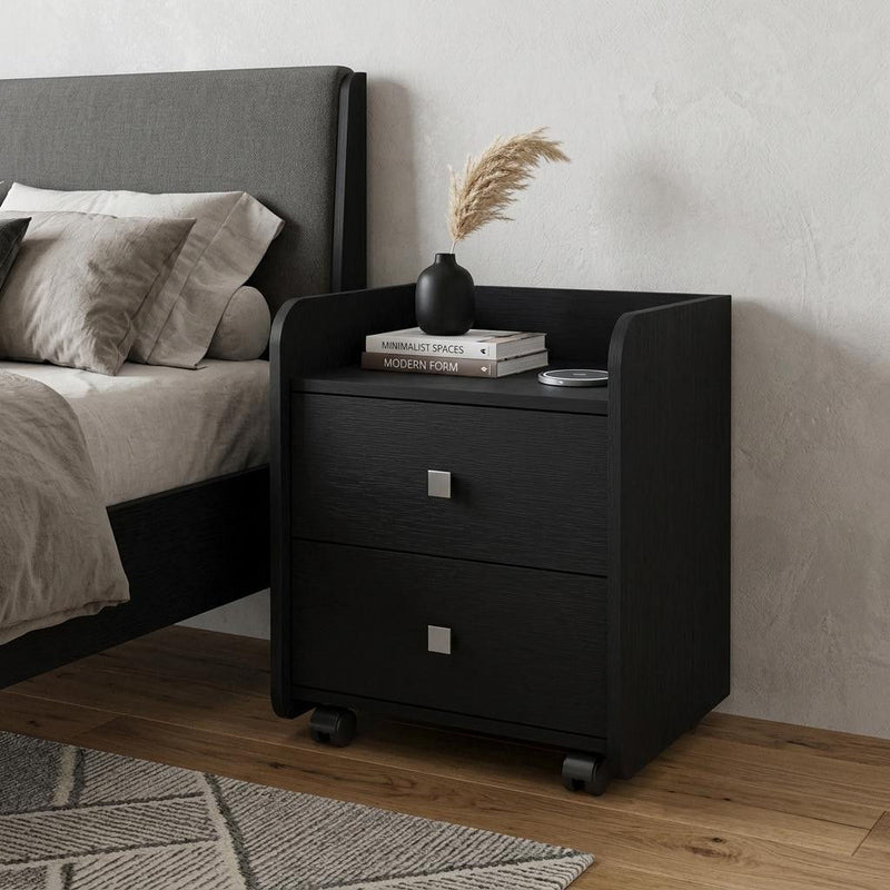 Wood Two Drawer Nightstand (734186) - Black