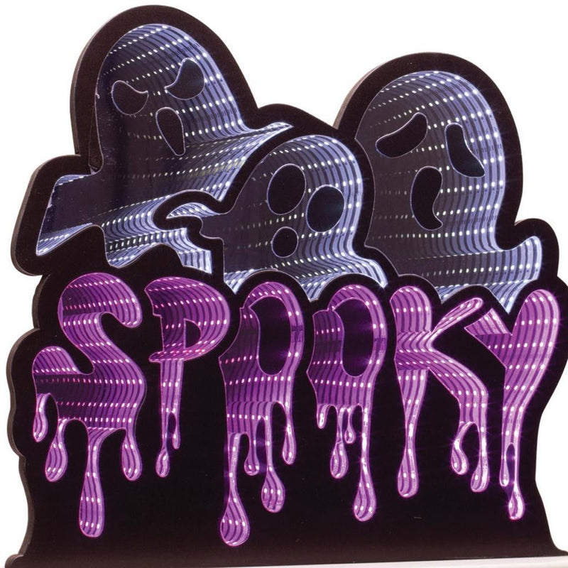 Halloween Ghost Tabletop Sign With LED (633945) - White / Black / Purple