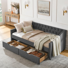 Load image into Gallery viewer, Upholstered Tufted Daybed With 2 Drawers, Waved Arms
