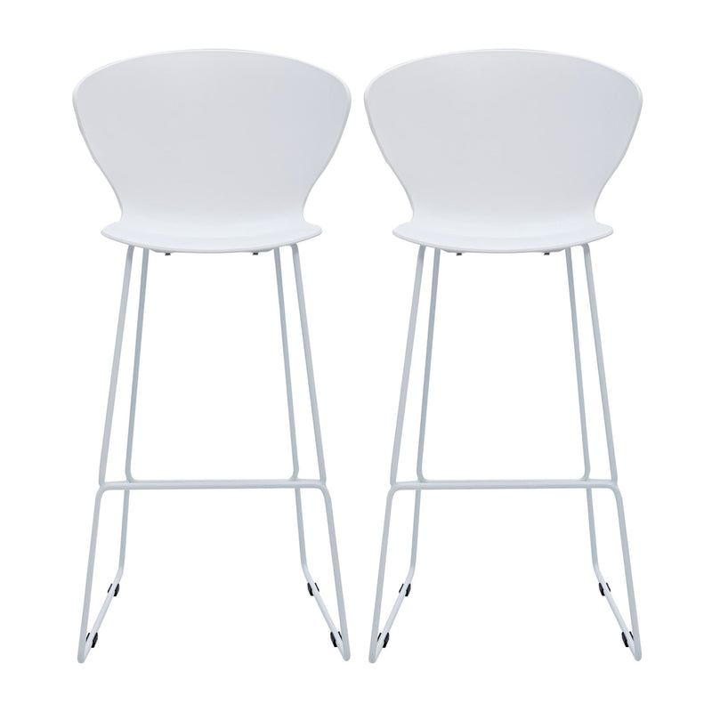 Heavy Duty Plastic And Metal Low Back Bar Height Bar Chairs (Set of 2) - White And Silver