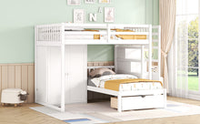 Load image into Gallery viewer, Full Over Twin Bunk Bed with Wardrobe, Drawers, White
