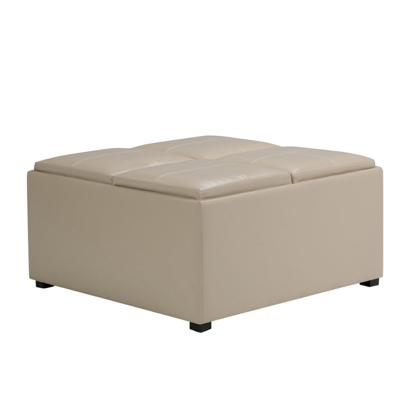35" Leather Cocktail Ottoman With Storage - Cream / Dark Brown