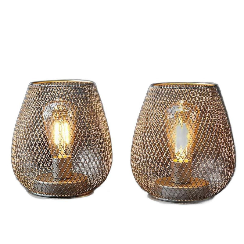 Pierced Geometric Cordless Lantern Lamps (Set of 2) - Silver