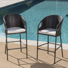 Load image into Gallery viewer, Outdoor 31&quot; Rattan Barstools With Waterproof Cushions (Set of 2) - Multi Brown
