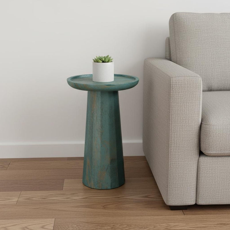 19" Solid Wood Round End Table - Teal Blue