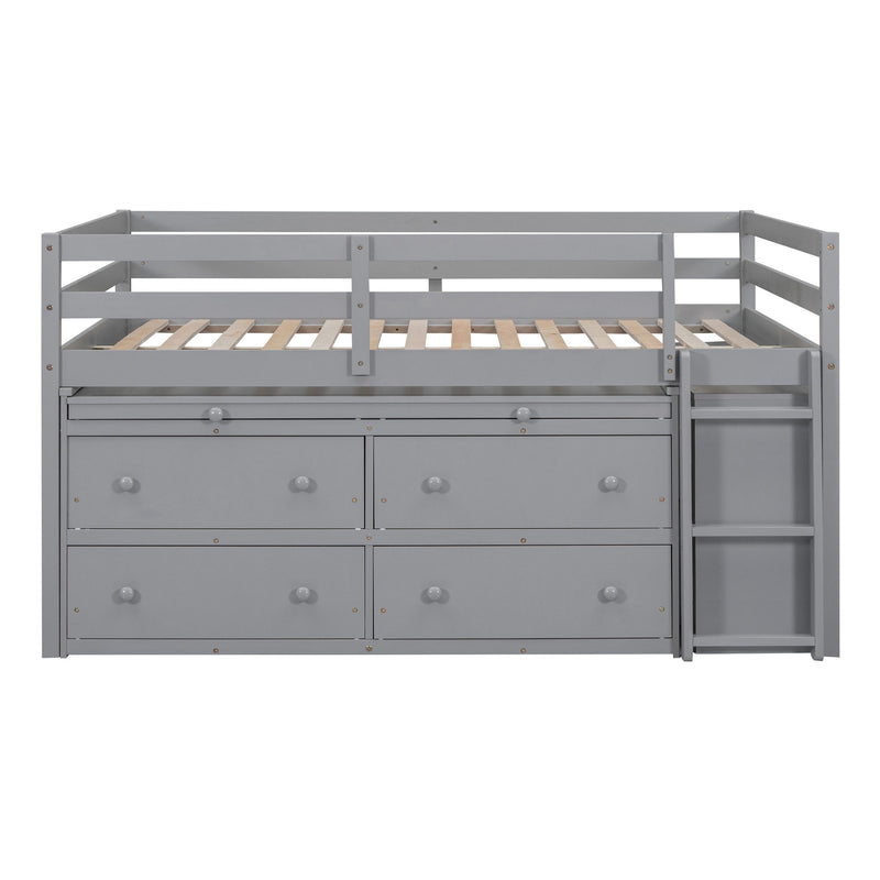 Loft Bed With Retractable Writing Desk And 4 Drawers, With Lateral Portable Desk And Shelves