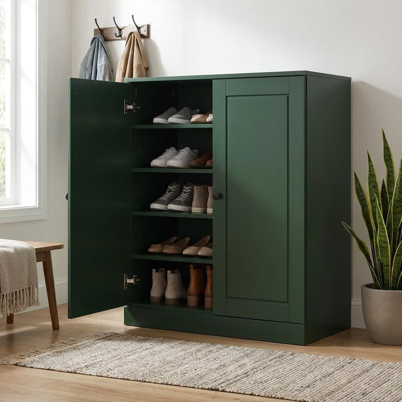 Twenty Pair Solid Woodshoe Storage Cabinet (752365) - Green