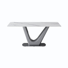 Load image into Gallery viewer, 70.84&quot; Modern Artificial Stone Panel V-Shaped Metal Legs, Can Accommodate 6-8 People - White / Gray
